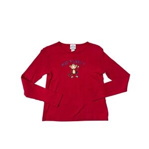 Carolina Blues Red Bad Monkey Graphic Long Sleeve Ribbed Top Small‎ USA Made